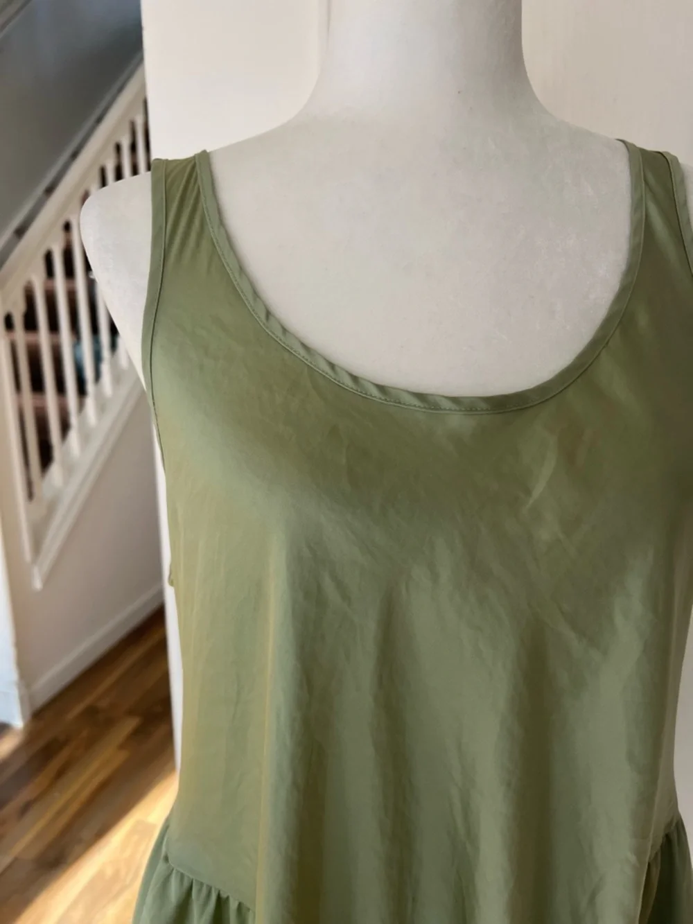 Sage Olive Green Lace-Hem V Drop Waist Mini Dress - Picture 4 of 13